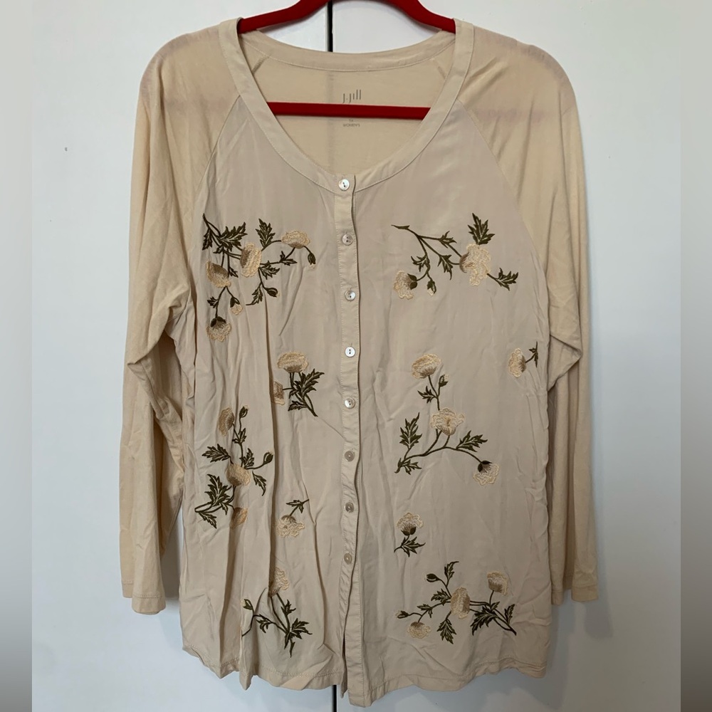 J.Jill Embroidered Woven Front Shirt